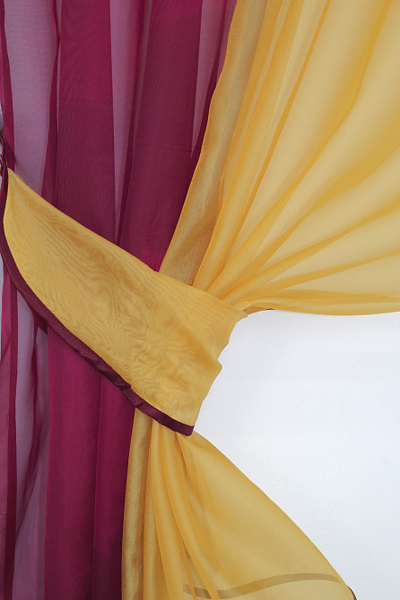 Кухонні штори VR-Textil № 017к комбіновані з підв'язками бордовий із золотистим 280х170 см (59-642) Київ - фото 3