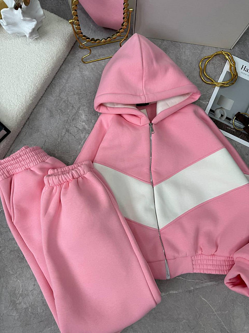 Жіночий теплий костюм із якісної тринитки на флісі Рожевий, 46/48 Одеса - фото 5