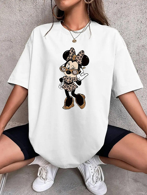 Футболка оверсайз жіноча довга з малюнком Білий Мінні 42/44 Харків - фото 1