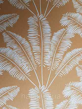 Шпалери флізелінові дитячі Caselio Our Planet листя папороті білі на жовто гірчичному тлі Київ