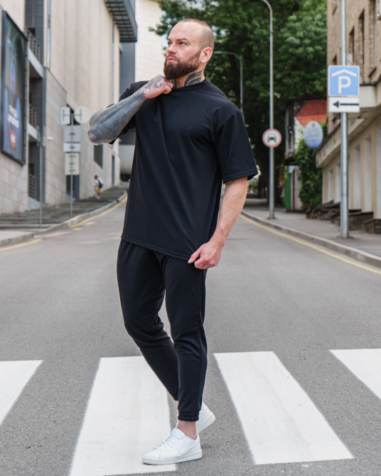 Комплект чоловічий футболка штани штани Марсель оверсайз Чорний XL Харків - фото 2