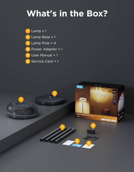 Розумний торшер Govee Uplighter RGBIC з ефектом водяних брижів: LED лампа 2 в 1, SmartThings, Alexa, Matter, білий/кольоровий Київ - фото 8