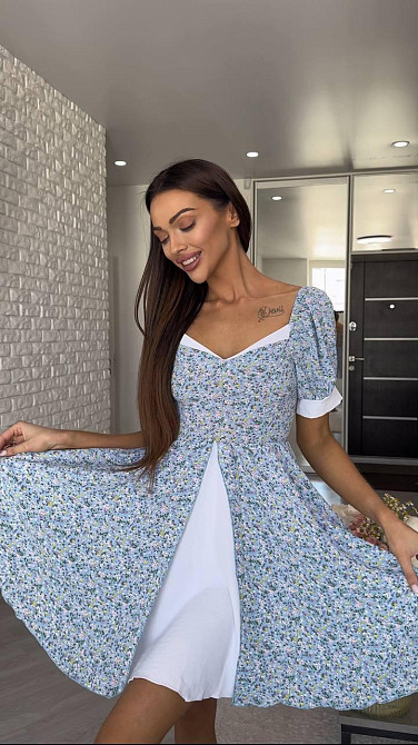 Женское принтованное легкое платье мини американский креп Одесса - изображение 5