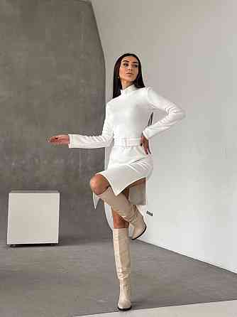 Женское стильное теплое и удобное платье с разрезами в длине миди турецкое двухстороннее ангора люкс Молочный, 42/44 Одесса