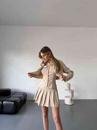 Женский стильный костюм тройка: пиджак, корсет и юбка вельвет Бежевый, 44/46 Одесса