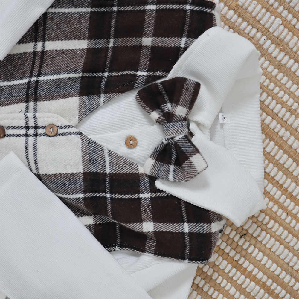 Святковий костюм для хлопчика теплий у коричневу карту (сорочка + жилетка + штани +метелик) 92 Кам'янець-Подільський - фото 3