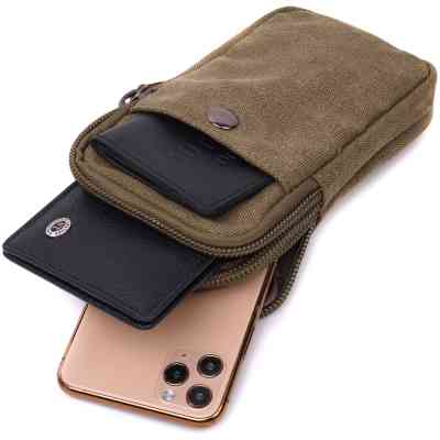 Сумка Vintage На пояс з металевим карабіном з текстилю Оливкова (22224) Вінниця