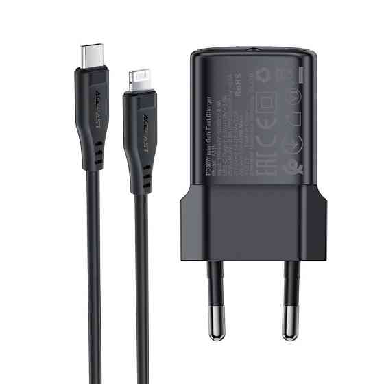 Мережевий зарядний пристрій з кабелем ACEFAST A118 PD30W mini GaN USB-C fast charger set (P16) Black Одеса
