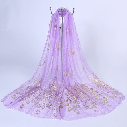 Женский шарф с Павлинами сиреневый 170*40см Киев - изображение 1