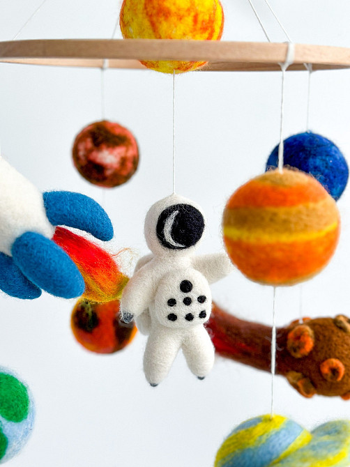 Дитячий музичний мобіль на ліжечко для немовлят WooolyWool «Космічний» з 35 мелодіями Київ - фото 2