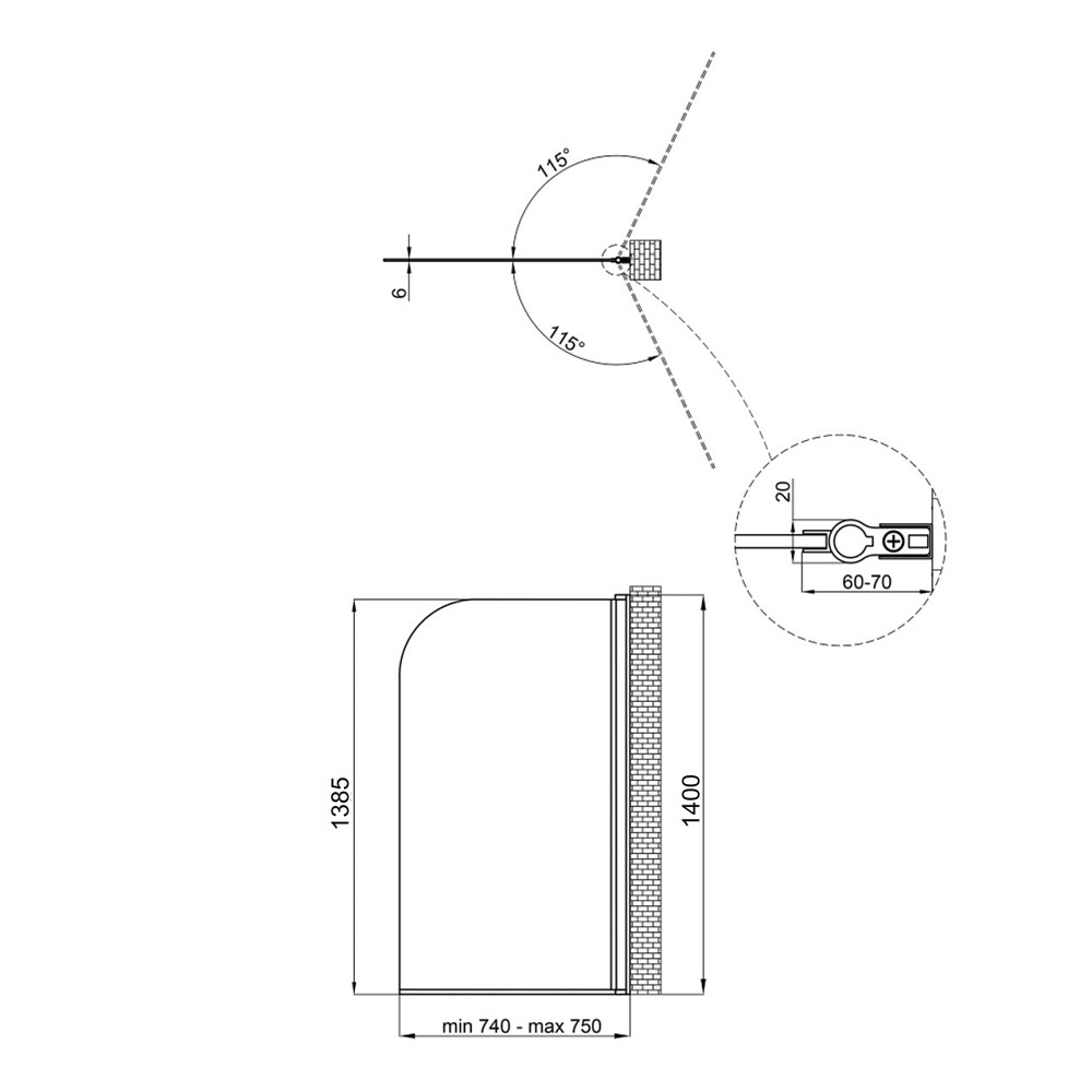 Штора на ванну Qtap Standard CRM407513APR скло Pear 6 мм, 75х140 см, права Київ - фото 2