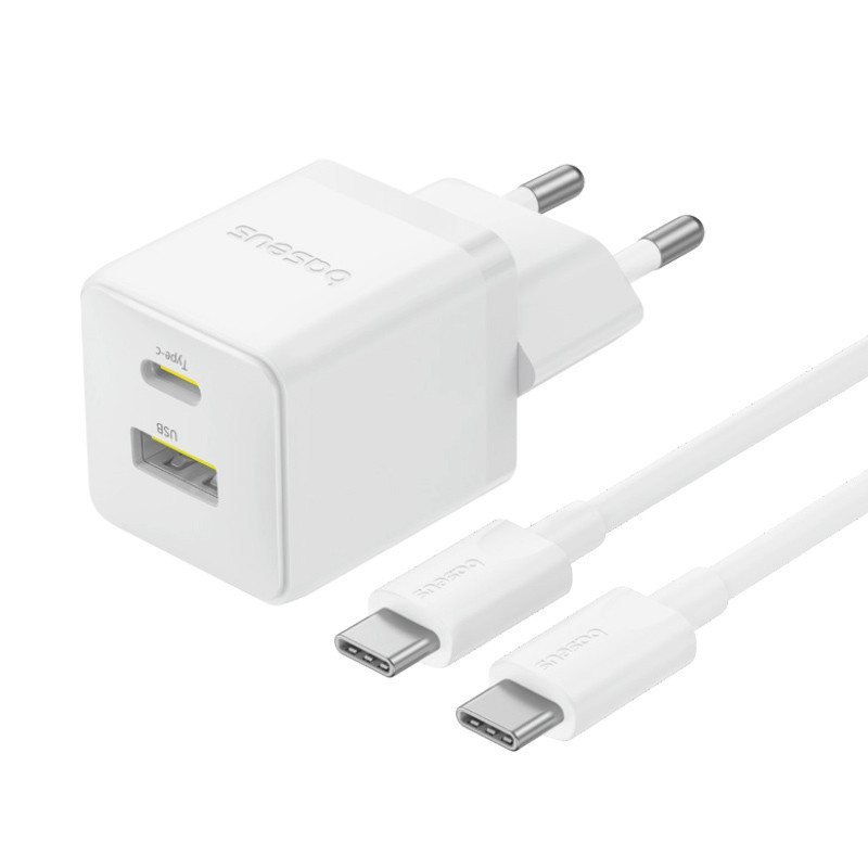 Мережевий зарядний пристрій з кабелем Baseus Palm Fast Charger C+U 30W EU Moon White (with USB-C to USB-C 60W Одеса - фото 1