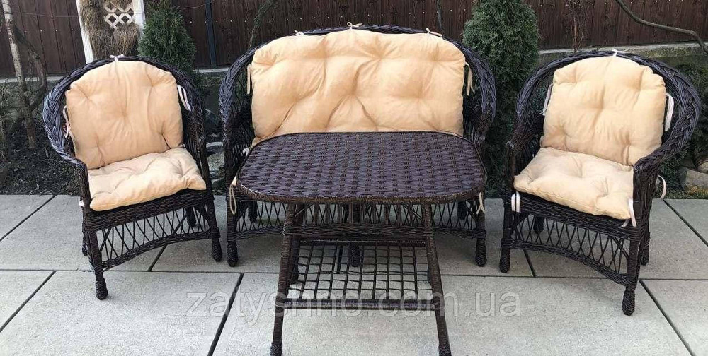 Меблі плетені шоколадні з кремовими накидками Київ - фото 4