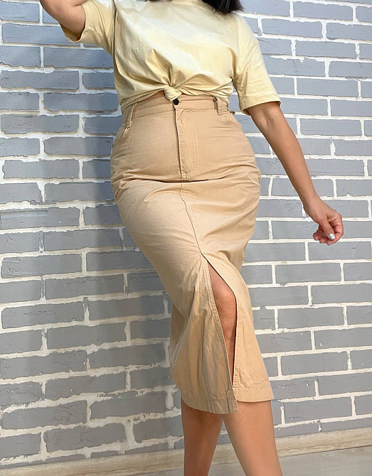 Спідниця жіноча Mix Ray 4261 коттонова французька довжина з розрізом попереду капучино, капучино, L Київ - фото 6