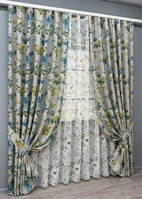 Комплект штор VR-Textil Лен Прованс 100х270 2шт и Тюль 400х270 2082ш-1908т Разноцветный 71-211/2 Киев - изображение 2