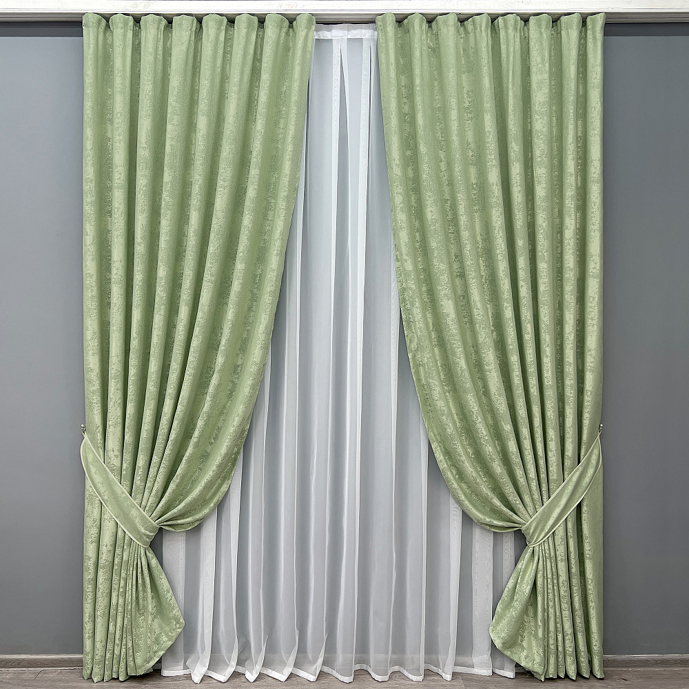 Комплект готовых штор VR-Textil Жаккард Sultan XO №1147ш Светло-оливковый 150х270 см 2 шт (30-954) Киев - изображение 10