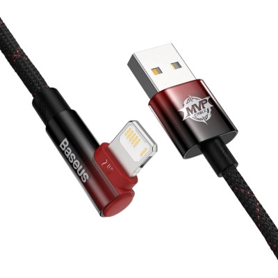 Дата кабель USB 2.0 AM to Lightning 1.0m 2.4A 90° corner black/red Baseus (CAVP000020) Вінниця - фото 3