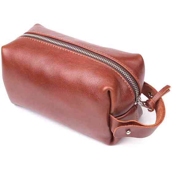 Чоловічий несесер середнього розміру з гладкої шкіри на блискавці Україна GRANDE PELLE 16766 Світло-коричневий Київ