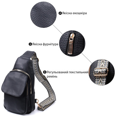 Сумка Vintage Из крупнозернистой экокожи Черная (22763) Винница - изображение 10