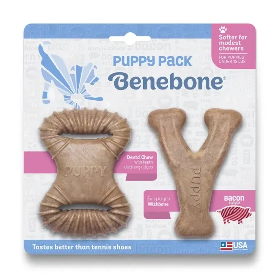 Набір жувальних іграшок для собак Benebone Puppy Pack (Дентал кістка+Важіль) зі смаком бекону для цуценят до 7 кг Вінниця