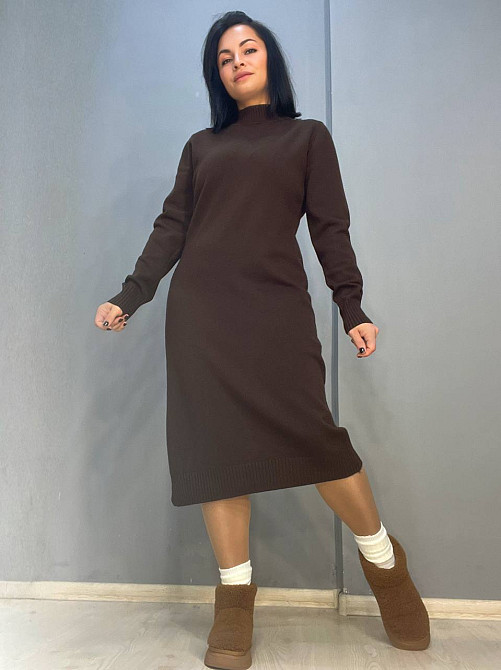 Сукня жіноча Accorddream 2858 светр довга оверсайз комір стійка розріз one size, коричневий, one size Київ - фото 1
