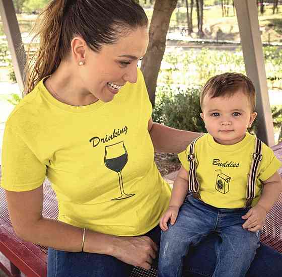 Футболки в стилі Family look для мами, тата та дитини З написом Brinking/ buddies Чернівці
