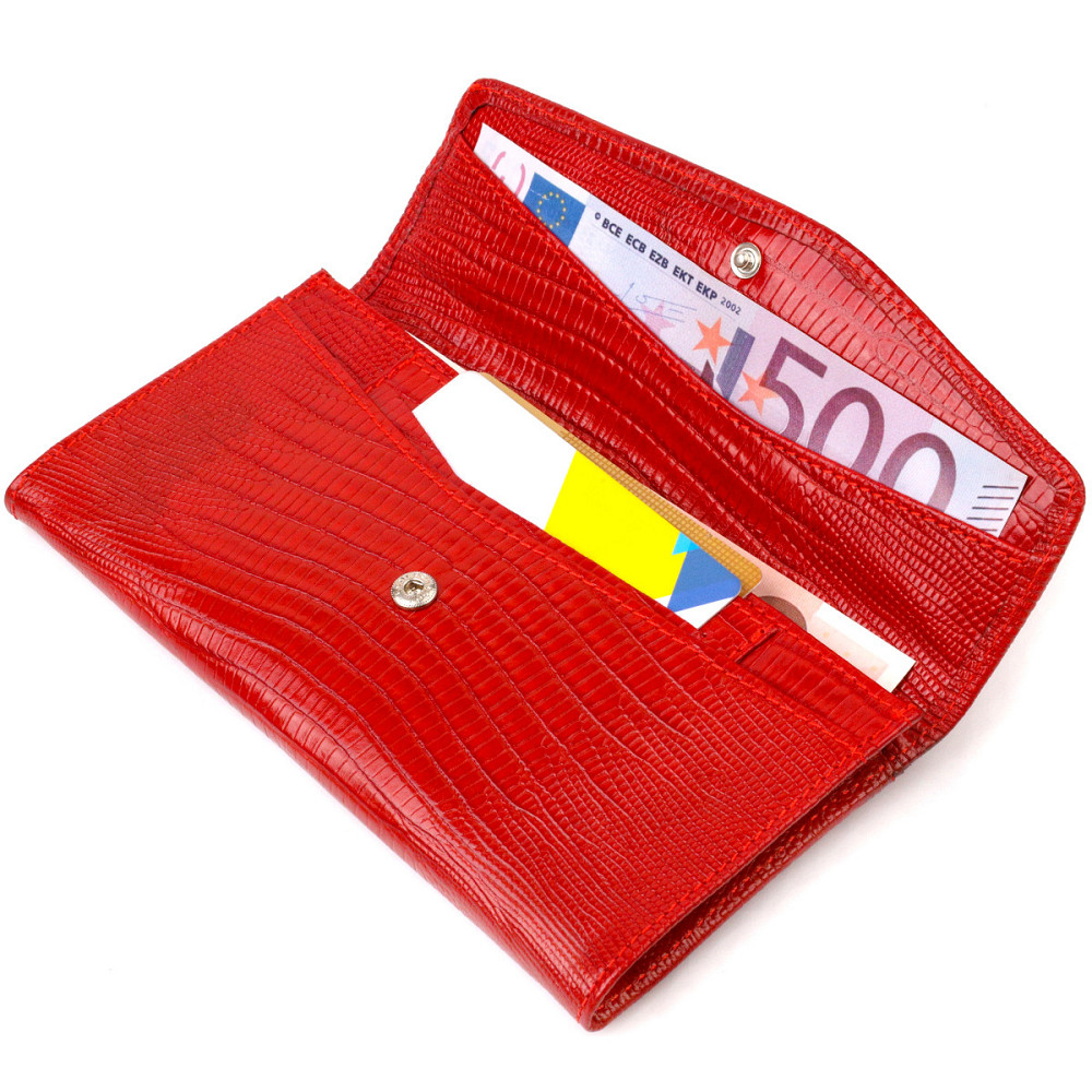 Фактурное женское портмоне из натуральной кожи с тиснением CANPELLINI 21698 Красный Киев - изображение 5