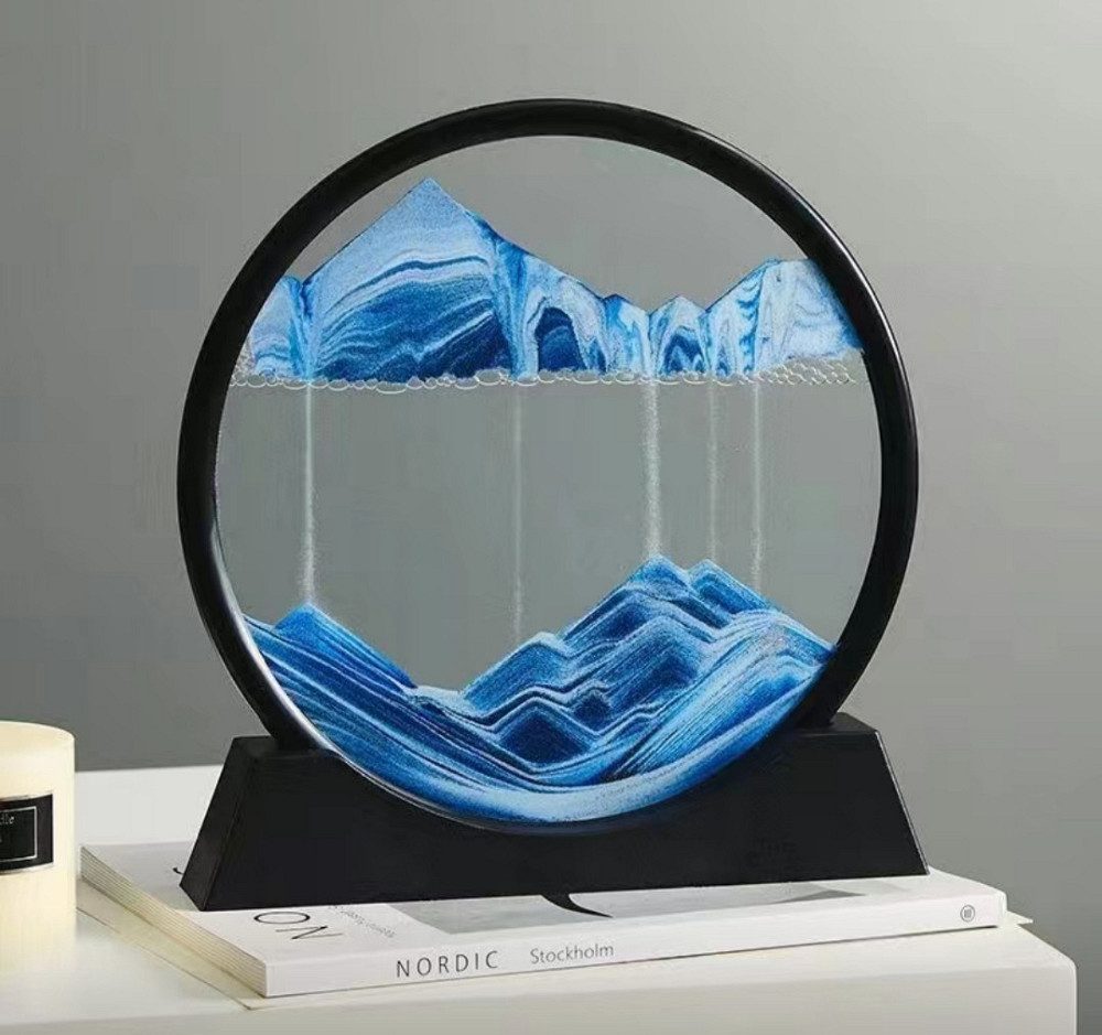 Пісочна картина антистрес скляна, кругла , пісочний пейзаж 3D Синя Київ - фото 2