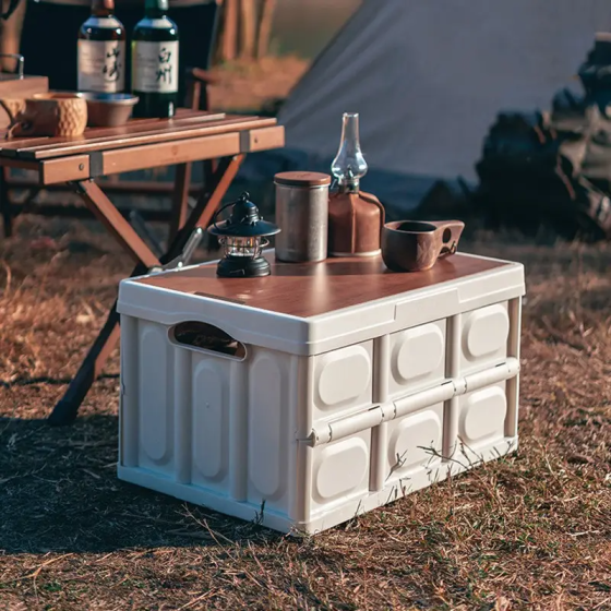 Пластиковый контейнер для хранения 42.5×30×24см, пластиковый органайзер с деревянной крышкой для кемпинга Каменец-Подольский