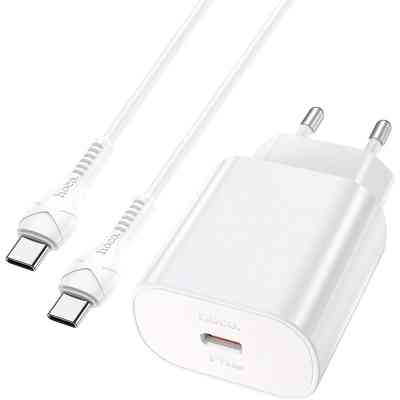 Зарядное устройство HOCO N22 Jetta USB-C PD25W + cable USB-C to USB-C White (6931474760081) Винница