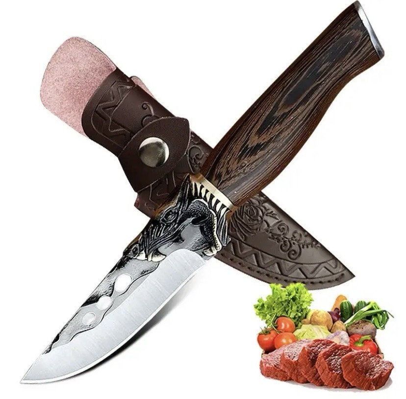 Походний ніж, ніж для полювання, рибацький ніж, ніж для кемпінга та природи, 22,5 см, нержавіюча сталь, коричневий Київ - фото 1