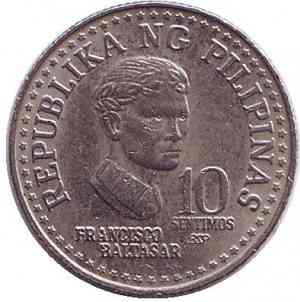 Монета 10 сентимо. 1980,81 год, Филиппины. (БГ) Полтава
