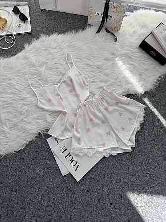 Женская базовая повседневная домашняя шелковая пижама с кружевом Молочный, 42/44 Одесса