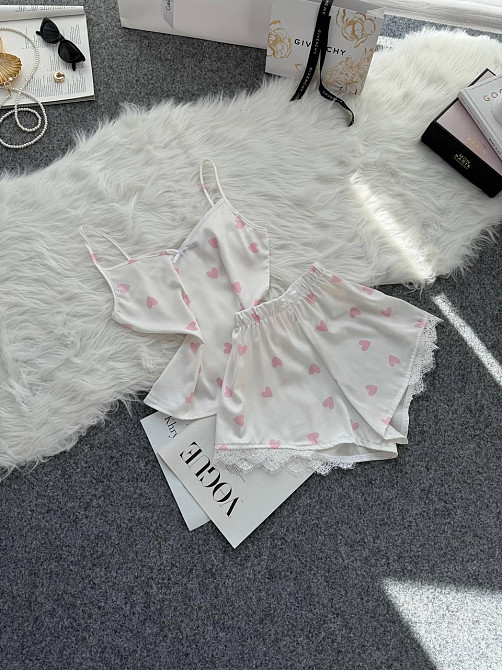 Женская базовая повседневная домашняя шелковая пижама с кружевом Молочный, 42/44 Одесса - изображение 2