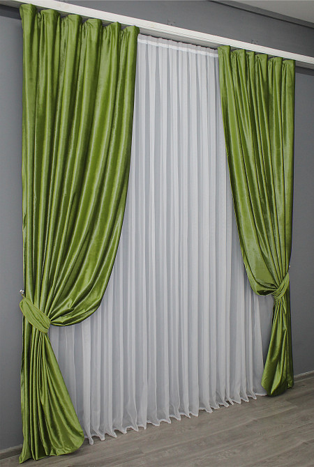 Комплект готовых штор VR-Textil Бархат № 902ш Салатовый 150х280 см 2 шт (30-707) Киев - изображение 3