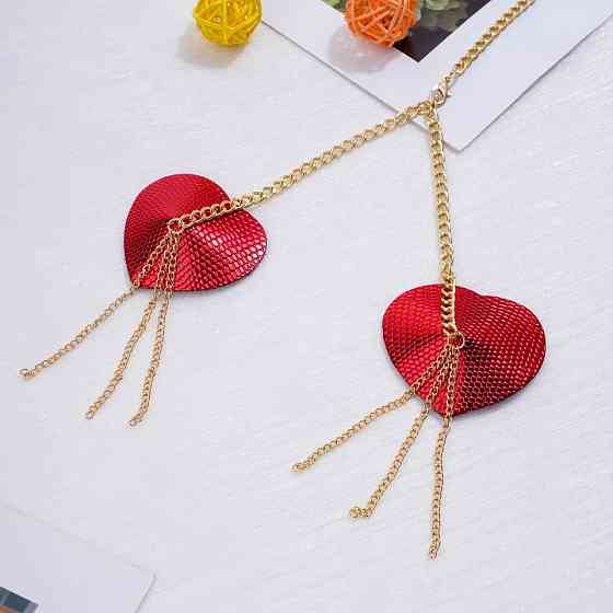 Стікіні наклейки на груди з ланцюжком та ошийником one size червоний Київ