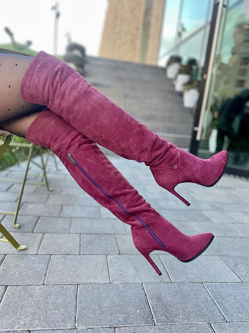 Nivelle Ботфорти жіночі демісезонні замшеві на підборах 5261 (10502) бордові / Чоботи весна-осі Коломыя - изображение 7