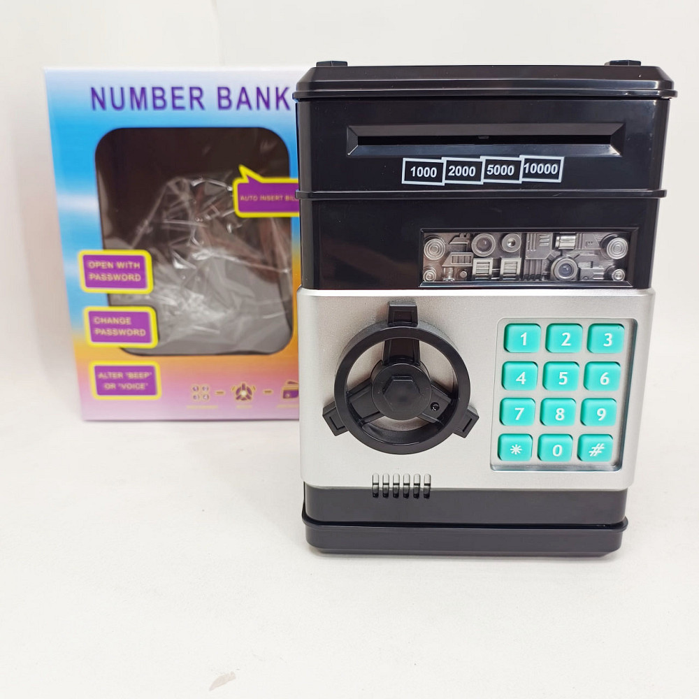 Електронна скарбничка сейф банкомат для дітей з PIN-кодом, автоматичний прийом банкнот і монет Black GF-71 Львів - фото 6