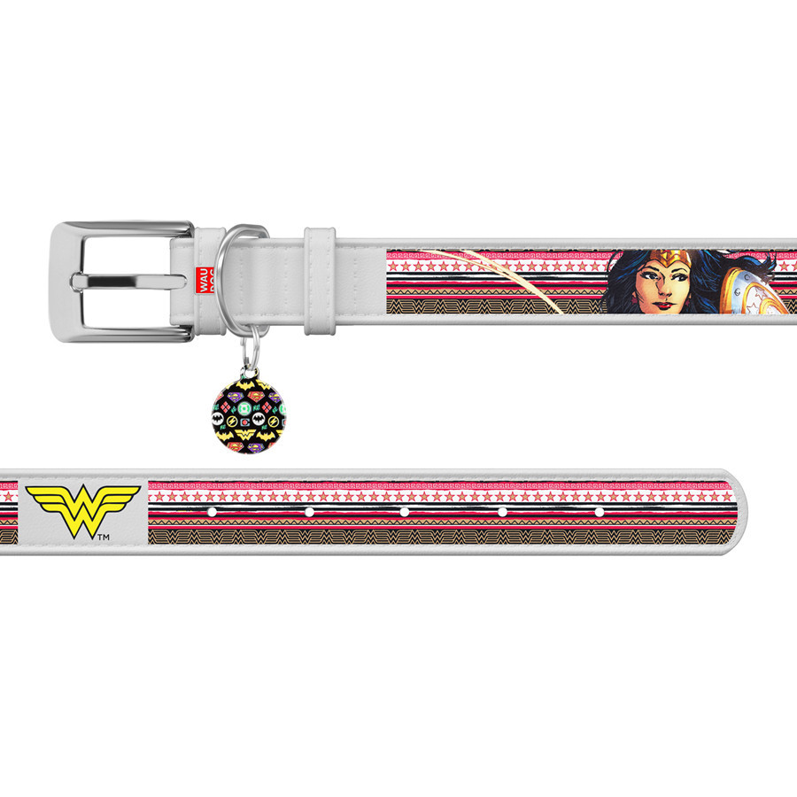 Нашийник для собак шкіряний WAUDOG Design з QR-паспортом, малюнок "Диво-жінка", Ш 12 мм, Д 18-24 см білий Вінниця - фото 3