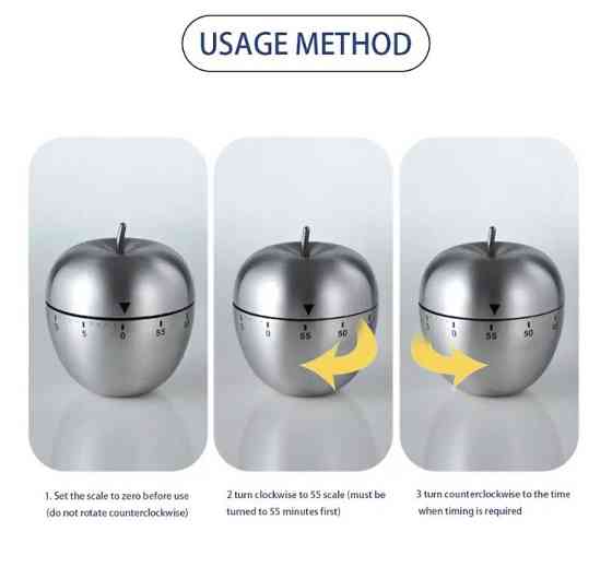 Таймер механічний для кухні "Яблуко", таймер металевий, зворотній відлік, сріблястий, металевий, розмір 6,2*7,5 см Київ