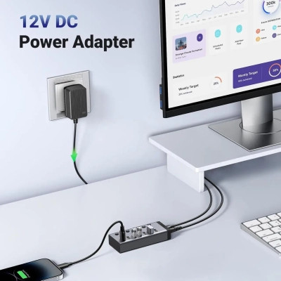 Концентратор Ugreen USB 3.0 to 7xUSB 3.0 with power supply CM481 gray (90307) Вінниця - фото 8