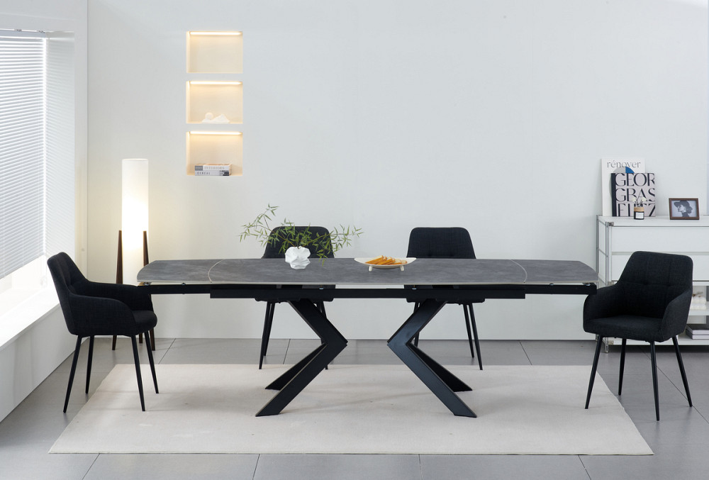 Стіл Топаз 180 (+80)*90, чорний/кераміка сіра Дніпро - фото 1