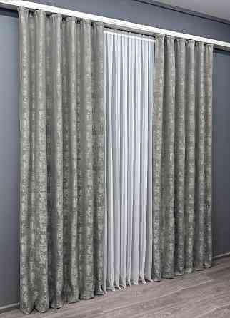 Комплект готових штор VR-Textil Жакард Sultan XO № 1125ш Сірий 100х270 см 2 шт (31-471) Київ