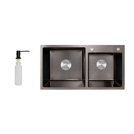 Мийка для кухні з двома чашами інтегрована Lidz Handmade H7843 (LDH7843BPVD45586) Brushed Black PVD 3,0/1,0 мм Київ
