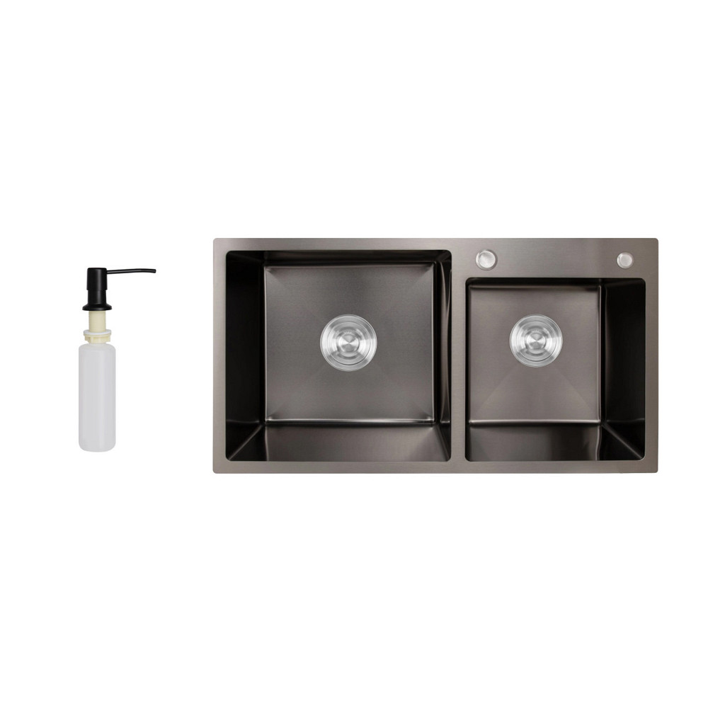 Мийка для кухні з двома чашами інтегрована Lidz Handmade H7843 (LDH7843BPVD45586) Brushed Black PVD 3,0/1,0 мм Київ - фото 1