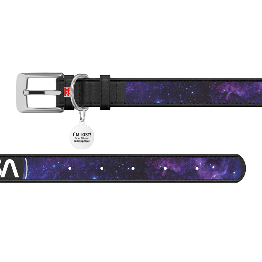 Нашийник для собак шкіряний WAUDOG Design з QR паспортом, малюнок "NASA21", XL, Ш 35 мм, Д 46-5 Коломыя - изображение 2