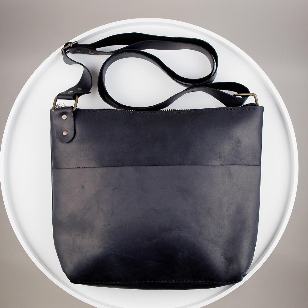 Сумка-мессенджер из натуральной кожи Crazy Horse, через плечо (Черный) Сумы - изображение 1