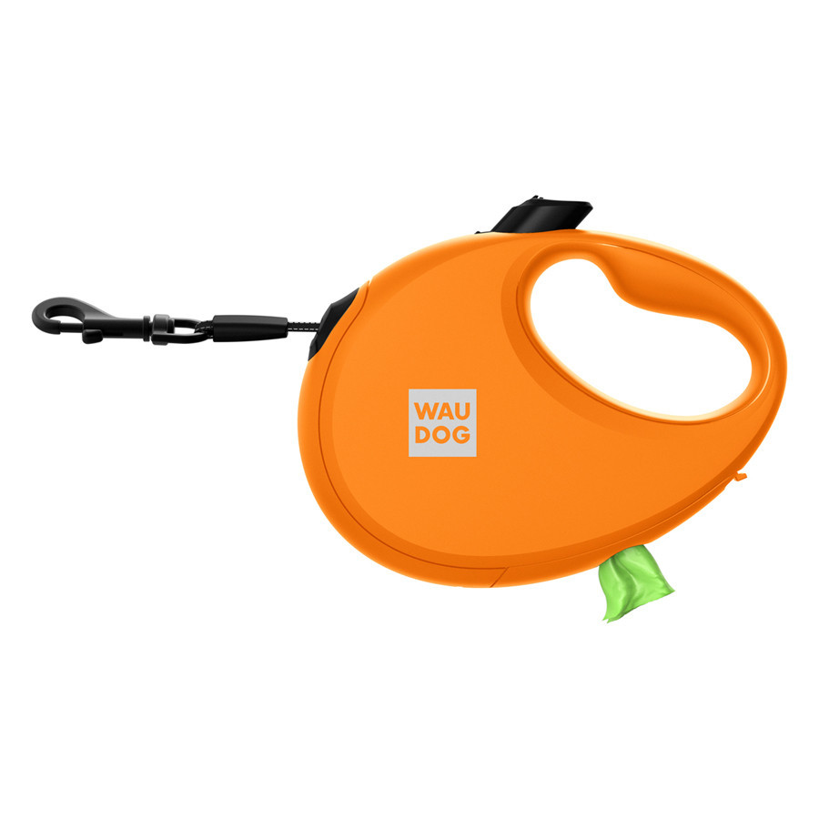 Повідець-рулетка для собак WAUDOG R-leash з контейнером для пакетів, світловідбивна стрічка, M, до 20 кг, 5м, помаранчевий Київ - фото 4
