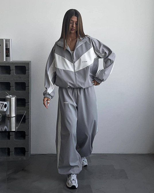 Жіночий стильний костюм оверсайз — двійка плащівка Еммі + підкладка спорт Сірий, 42/44 Одеса - фото 1