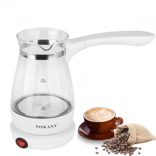 Кофеварка-турка Sokany YLW-607, 600 Вт, 500 мл, 5 чашек, быстрый нагрев, безопасная, ON/OFF Одесса - изображение 2